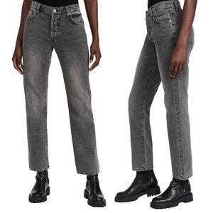 FRAME Le Slouch Denim Jeans 28 Mid Low Rise Black Grey Straight Leg EUC